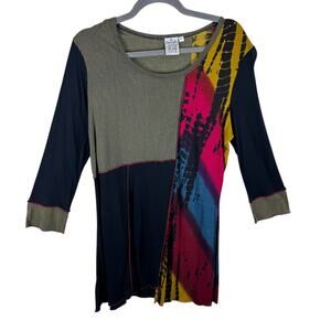 Parsley & Sage Colorful Striped Color Block 3/4 Sleeve Patchwork Light Top Sz L